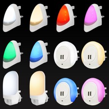 Automatic LED Night Light UK Plug in Energy Saving Dusk 2 Dawn Sensor USB Light