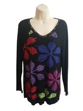 Elana Wang V Neck Colourful Floral,Long Sleeve,nylon Blend Sweater.Size L.