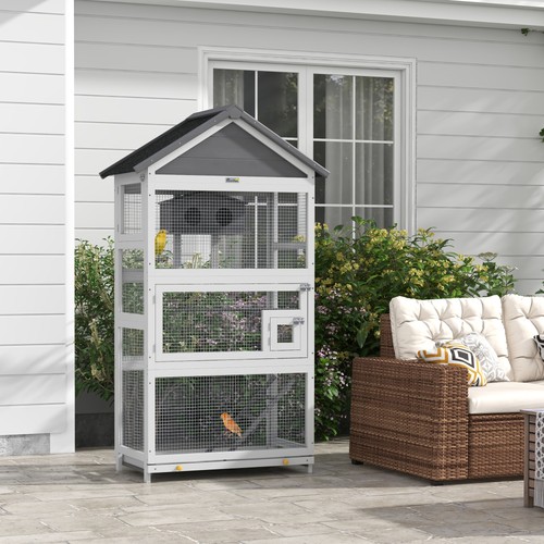 Wooden bird aviary with - bird,