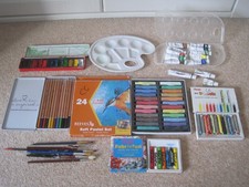 Art supplies soft pastels oil pastels paint brushes pencils fabricfun dye sticks