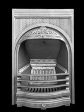 RESTORED CAST IRON FIRE SURROUND FIREPLACE INSERT SQUARE FRAME EDGE PARSON GRATE