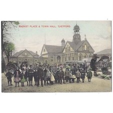 THETFORD Market Place and Town Hall, Norfolk Postcard Postmark Thetford 1907