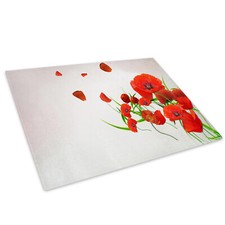 Red Poppy Flower Cool Glass Chopping Board Kitchen Worktop Saver