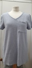 Nina Leonard V Neck Short Sleeve Top With Pocket Chambray New Size Small QVC