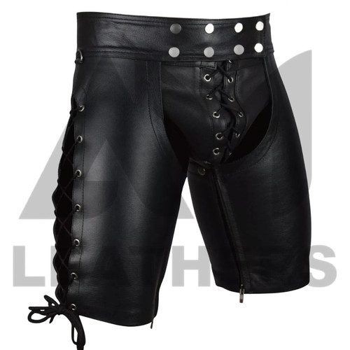 Mens real leather chaps shorts - real,