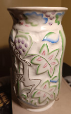 Crown Devon Art Deco Vase Leaping Deer 1930 cream green gold 15cm's high
