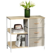 HOMCOM Chest Dresser Tower with 3 Drawers Storage Cabinet Organizer, Beige
