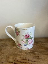 Cath Kidston Provence rose floral mug white Queens Fine China retired 3.5”