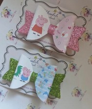 Handmade Peppa Pig George Pig Glitter Hair Bow Clip Set