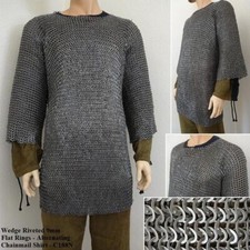 3/4 Sleeve Chainmail Shirt Flat Alternating Wedge Riveted Rings Re-enactment (L)