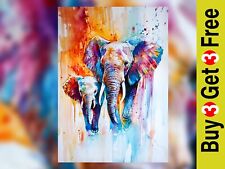 Colorful Elephant Family 5"x7"