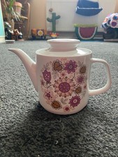 Vintage J&G Meakin Filigree Teapot With Pink Retro Floral Design