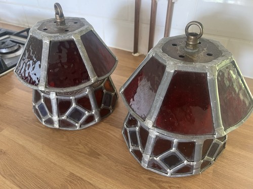 Pair leaded stained glass - pair,