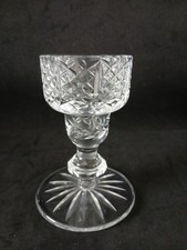 CRYSTAL GLASS STEMMED CANDLESTICK HOLDER HURRICANE BASE WITH HOBNAIL CUT 
