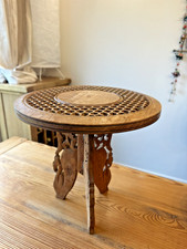 Vintage Indian Carved Wood Vine Leaves Design Plant Stand Folding Table