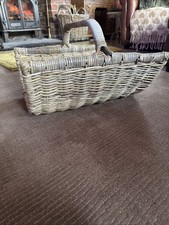 Vintage Wicker Willow Trug Basket Logs Flower Harvest Farmhouse Rustic Display