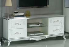 The Daniela Italian White/Silver TV Unit Modern Luxury Italian Furniture