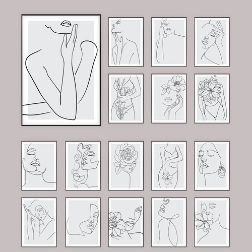 Line art grey woman - line,