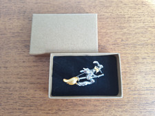 A Witch Riding a Broomstick (Halloween) - Silver/Gold Tone Brooch - Pre-Owned