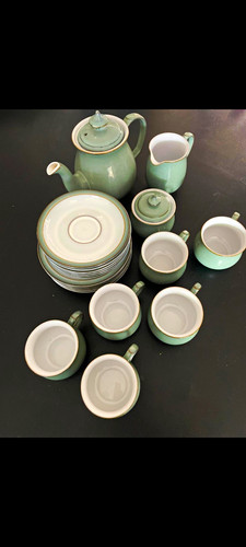 Denby green white - white, glossy