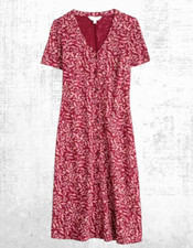 Ex Seasalt Women’s Short Sleeve Cotton Tea Dress in Crimson Ceramic Bloom