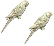 2 x Budgerigar Budgie Handcrafted From English Pewter Pin Badges- TSB-B41
