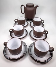 Vintage Hornsea Contrast Pattern Tea Coffee Pot & A Set Of 6 Cups And Saucers