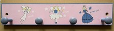 Angel Fairy Princess Pink & Blue Girls' Door/Wall Wooden 4-Peg Hanger Rack