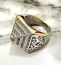 Heavy Egyptian Pyramid Ring Simulated Diamonds 925 Sterling Silver Layered