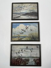 Peter Scott Set Of 3 Small Prints 14.5cm Flying Birds Scenes Hand Framed
