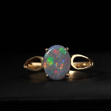 Vintage Australian Black Opal Doublet 14K Yellow Gold Ring Size L / 5.5