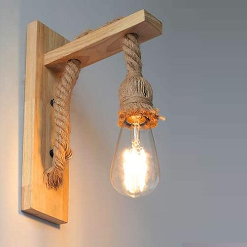 E27 wooden rope wall lamp - e27,