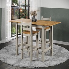 Corona Grey High Breakfast Bar Drop Leaf Table & 2 Chairs Set, Pine, Antique Wax
