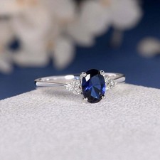 Lab Created 1.80Ct Blue Sapphire Engagement Ring 14k White Gold Finish Size J-W