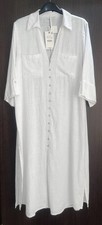 ZARA WHITE LAPEL COLLAR V-NECK LINEN BLEND BUTTONED SHIRT DRESS SIZE XL BNWT