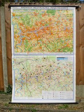 VINTAGE PULL ROLL DOWN SCHOOL MAP OF RHINE-WESTPAHLIA INDUSTRIAL AREA GERMANY
