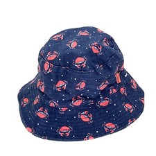 NAJ OLEARI Navy Coral Crab Bucket Hat 100% Cotton Fishing Festival Summer Beach