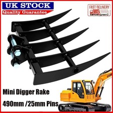 Mini Excavator Attachment Mini Digger Rake 490mm / 25mm Pins Mini Grabber