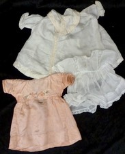 BUNDLE of 3 OLD DOLL DRESSES, DOLL CLOTHING, DOLL OUTFIT, ANTIQUE DOLL