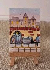 Original Watercolour Painting ACEO "Cats In The Bins" by Colin Coles 