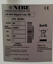 Nibe Stainless Steel Pressure Tank. HA-WH5 mega coil solar 300