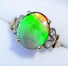 9ct Gold Ammolite & Spinel Solitaire Butterfly Ring, Size L1/2