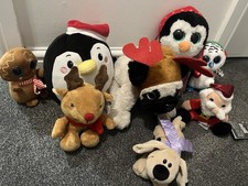 VGC Christmas Soft Plush Toy Bundle Ty Animotsu Tesco Chilly Santa Penguin FAB