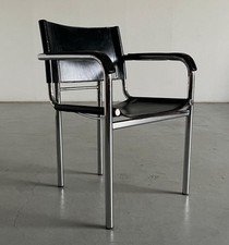 A Pair Bauhaus Style Tubular Frame and Black Leather Modernist Armchairs 