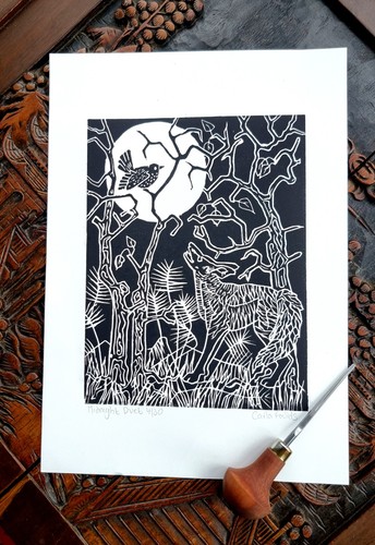 Fox art print - /linocut,