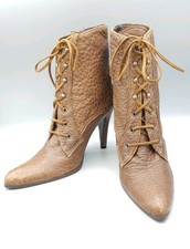 Alberto Zago Tan Italian Leather Lace Up High Heel Ladies Ankle Boots UK 5 EU38 
