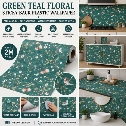 Green teal floral - teal,