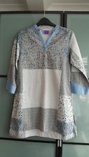 Vintage Style Blue Tunic w/Denim Wash trimming Size Small READ DESCRIPTION