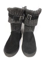 UGG AUSTRALIA Black Suede Grey Knitted Buckle Fold Over Boots UK 7.5 - R08