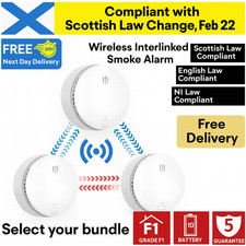 Wireless Interlinked Smoke Alarms x3 Kit UK Compliant 10 Year Battery RRP £99